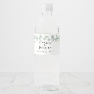Étiquette Pour Bouteilles D'eau Mariage d'été Bohème avec Eucalyptus verdoyant