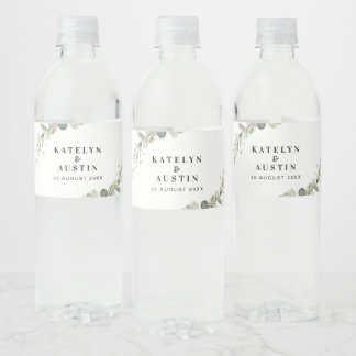Étiquette Pour Bouteilles D'eau Mariage d'eucalyptus aquarelle