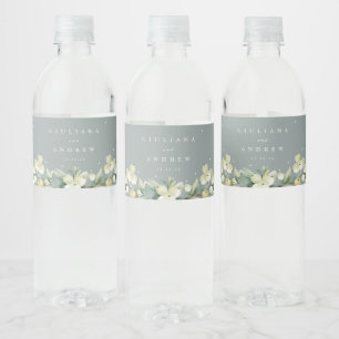 Étiquette Pour Bouteilles D'eau Mariage d'hiver Seafoam Green Snowberry+Eucalyptus