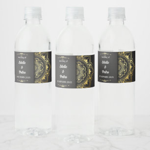 Étiquette Pour Bouteilles D'eau Mariage Élégant Or Et Noir Favorisant Rustique
