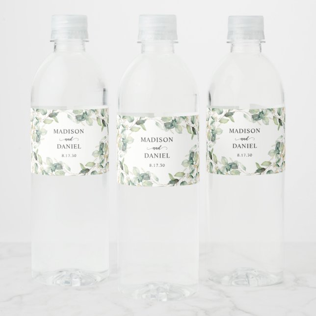 Étiquette Pour Bouteilles D'eau Mariage Feuille d'or Eucalyptus (Bouteilles)