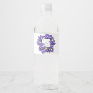 Étiquette Pour Bouteilles D'eau Mariage Floral Aquarelle Iris Violets Époustouflan