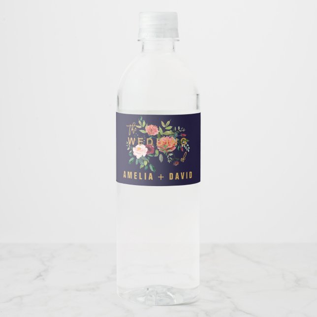 Étiquette Pour Bouteilles D'eau Mariage floral d'automne (Devant)