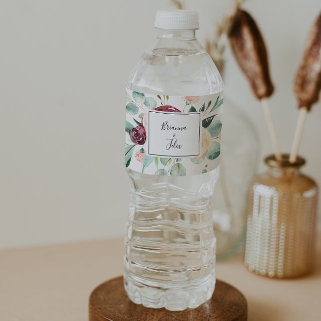 Étiquette Pour Bouteilles D'eau Mariage floral d'Eucalyptus contemporain (Créateur téléchargé)