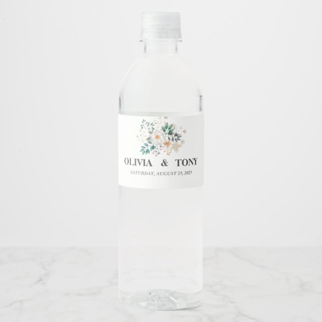 Étiquette Pour Bouteilles D'eau Mariage floral romantique simple (Devant)