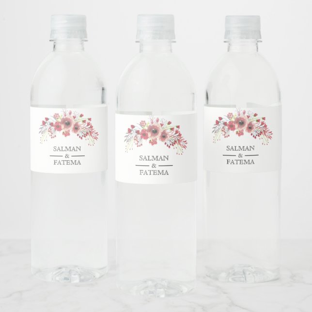 Étiquette Pour Bouteilles D'eau Mariage floral rose brun (Bouteilles)