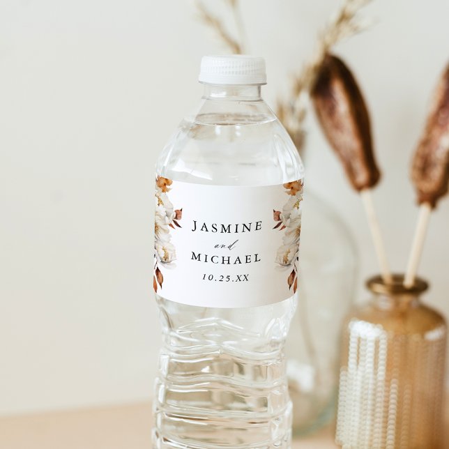 Étiquette Pour Bouteilles D'eau Mariage floral rustique d'automne (Créateur téléchargé)