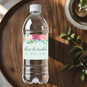 Étiquette Pour Bouteilles D'eau Mariage Floral Rustique Vert