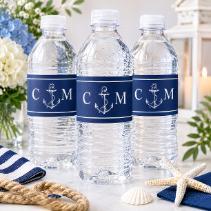 Étiquette Pour Bouteilles D'eau Mariage Initiale Ancre de la Marine Naútico