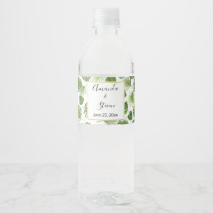 Étiquette Pour Bouteilles D'eau Mariage Motif Feuille élégant Green Tropical