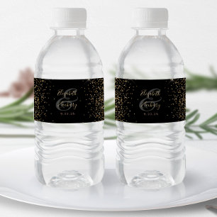 Étiquette Pour Bouteilles D'eau Mariage Paillettes Noir Moderne Or