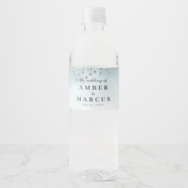 Étiquette Pour Bouteilles D'eau Mariage Pastel Blue Silver (Devant)