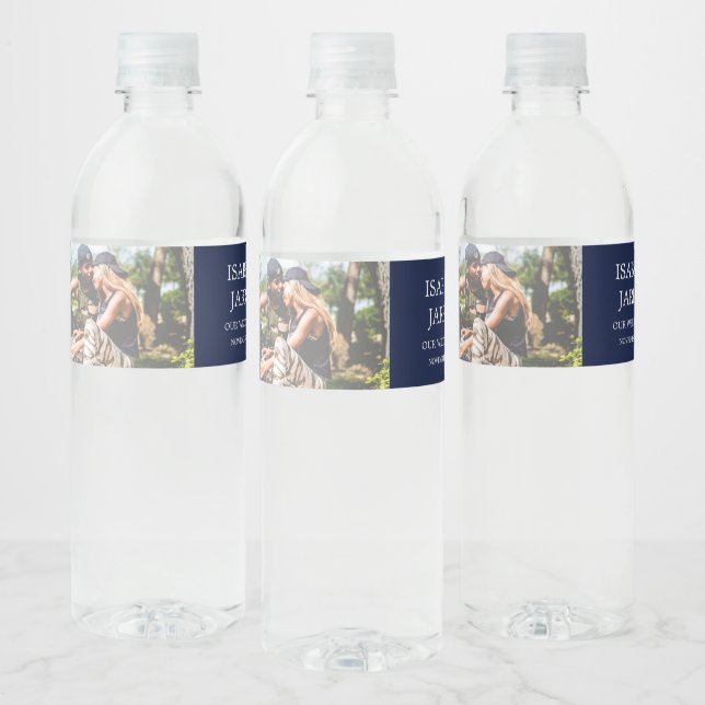 Étiquette Pour Bouteilles D'eau Mariage Photo Custom Marine Mariage bleu (Bouteilles)