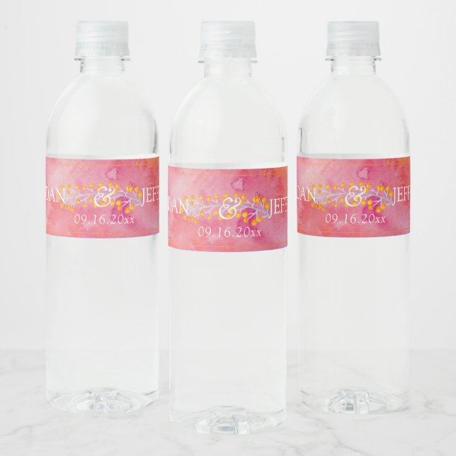 Étiquette Pour Bouteilles D'eau Mariage romantique couleur chaude (Bouteilles)
