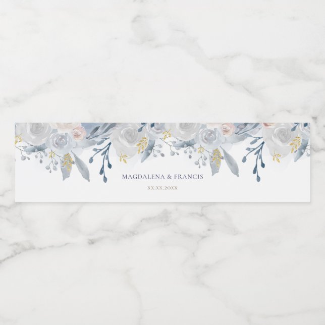 Étiquette Pour Bouteilles D'eau mariage rose bleu pâle (Étiquettes simples)