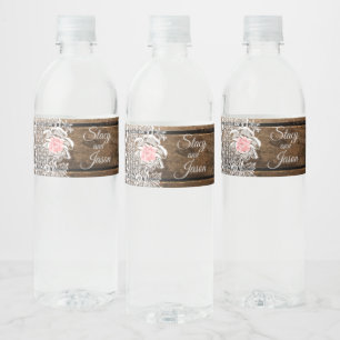 Étiquette Pour Bouteilles D'eau Mariage rustique en bois et dentelle