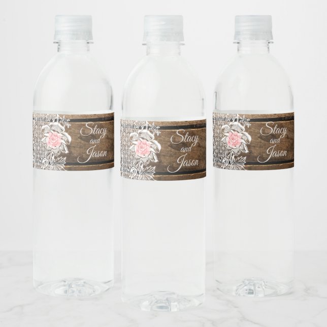 Étiquette Pour Bouteilles D'eau Mariage rustique en bois et dentelle (Bouteilles)