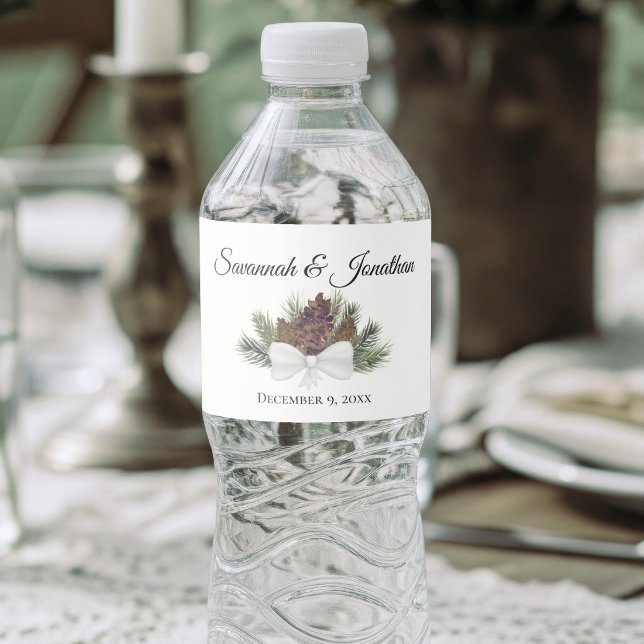 Étiquette Pour Bouteilles D'eau Mariage Rustique Pinecones et Bouges de pin (Créateur téléchargé)
