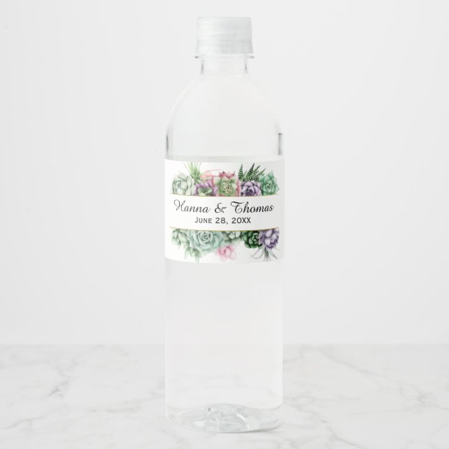 Étiquette Pour Bouteilles D'eau Mariage Succulent du désert (Devant)