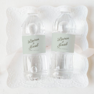 Étiquette Pour Bouteilles D'eau Mariage Vert Minimaliste Moderne
