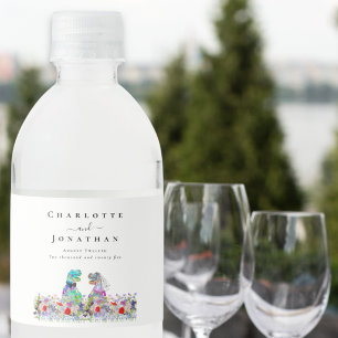 Étiquette Pour Bouteilles D'eau Mariés dinosaures personnalisés pour mariage