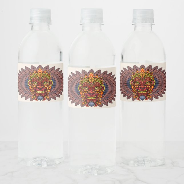 Étiquette Pour Bouteilles D'eau Masque rituel du roi guerrier tribal (Bouteilles)