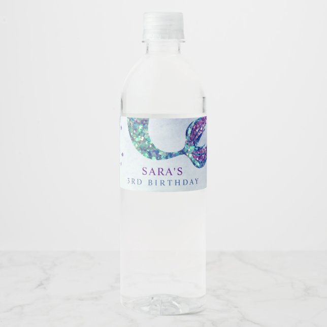 Étiquette Pour Bouteilles D'eau Mignonne violet vert Parties scintillant moderne S (Devant)
