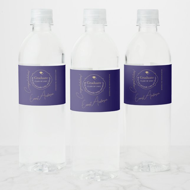 Étiquette Pour Bouteilles D'eau Modern Blue Félicitations Diplômé (Bouteilles)