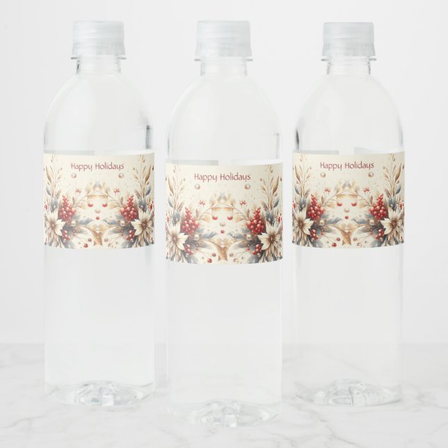 Étiquette Pour Bouteilles D'eau Modern Holiday Flowers (Bouteilles)