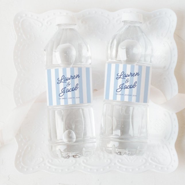 Étiquette Pour Bouteilles D'eau Modern Minimal Minimalist Blue Stripes Wedding (Créateur téléchargé)