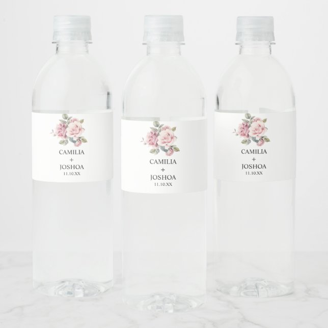 Étiquette Pour Bouteilles D'eau Moderne Chic Élégant Romantique Rose Mariage (Bouteilles)