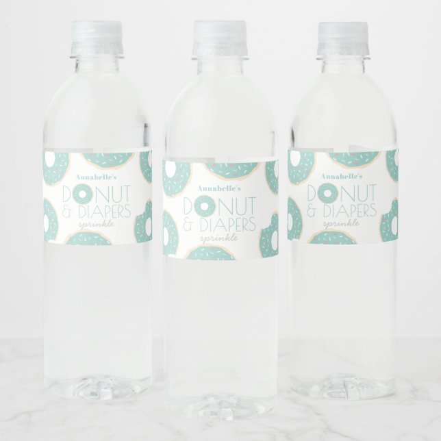 Étiquette Pour Bouteilles D'eau Monnaie Vert Donut & Diapeurs Bébé Saupoudrer (Bouteilles)
