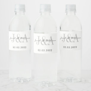 Étiquette Pour Bouteilles D'eau monogramme élégant bar moderne mariage