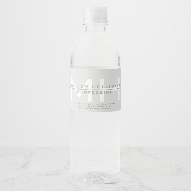 Étiquette Pour Bouteilles D'eau Monogramme masculin, affaires grises (Devant)