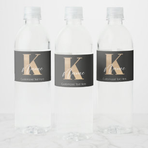 Étiquette Pour Bouteilles D'eau Monogramme moderne Initiale K & Nom Personnalisé