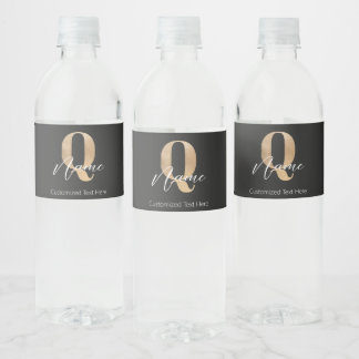 Étiquette Pour Bouteilles D'eau Monogramme moderne Q & Nom initial Personnalisé