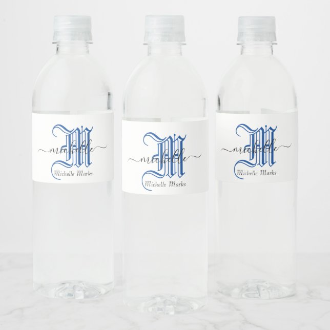 Étiquette Pour Bouteilles D'eau monogramme nom commercial personnalisé initial ble (Bouteilles)