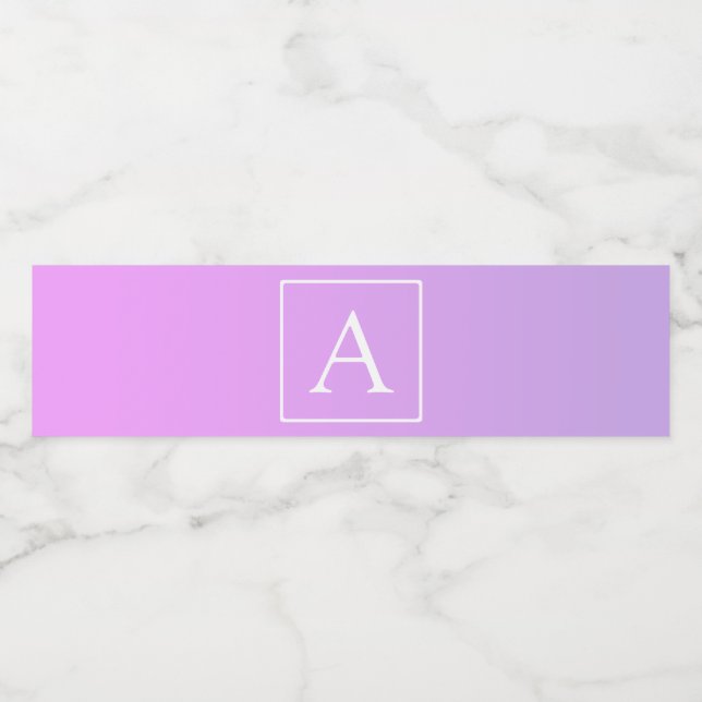Étiquette Pour Bouteilles D'eau Monogramme simple | Ombre subtil rose/violet (Étiquettes simples)