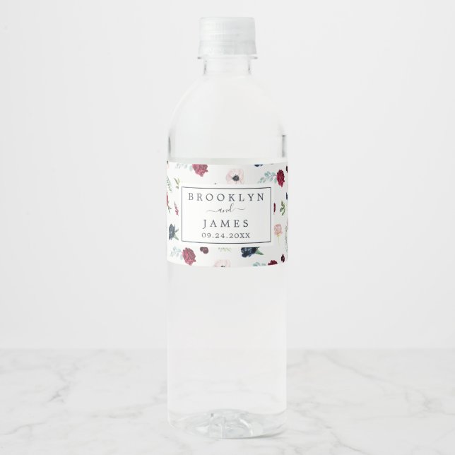 Étiquette Pour Bouteilles D'eau Motif du jardin d'automne | Mariage Bourgogne (Devant)