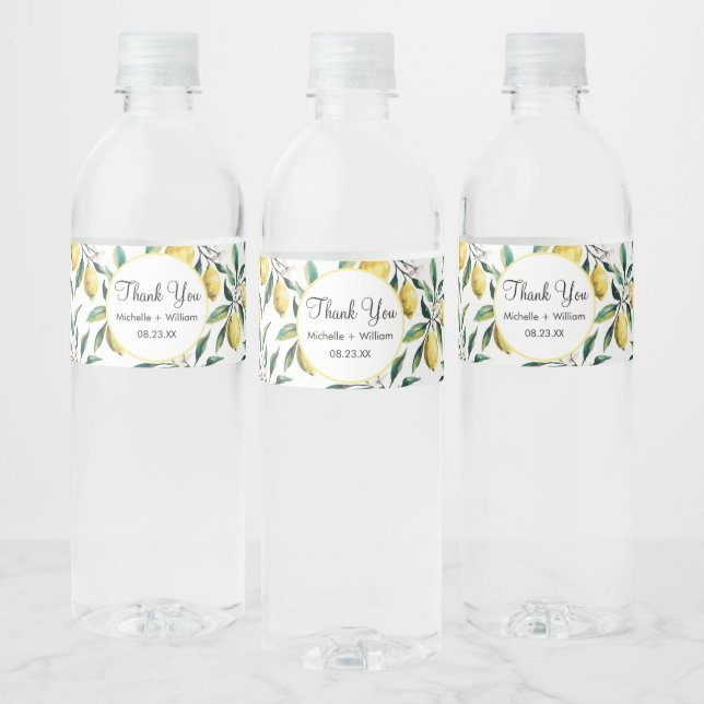 Étiquette Pour Bouteilles D'eau Motif moderne  aquarelle Mariage Lemon (Bouteilles)