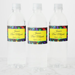 Étiquette Pour Bouteilles D'eau Neon Paint Splatter Bat mitzvah, Anniversaire