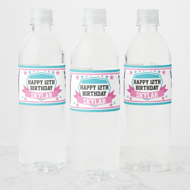 Étiquette Pour Bouteilles D'eau Ninja Filles guerrières rose Turquoise fête d'anni (Bouteilles)
