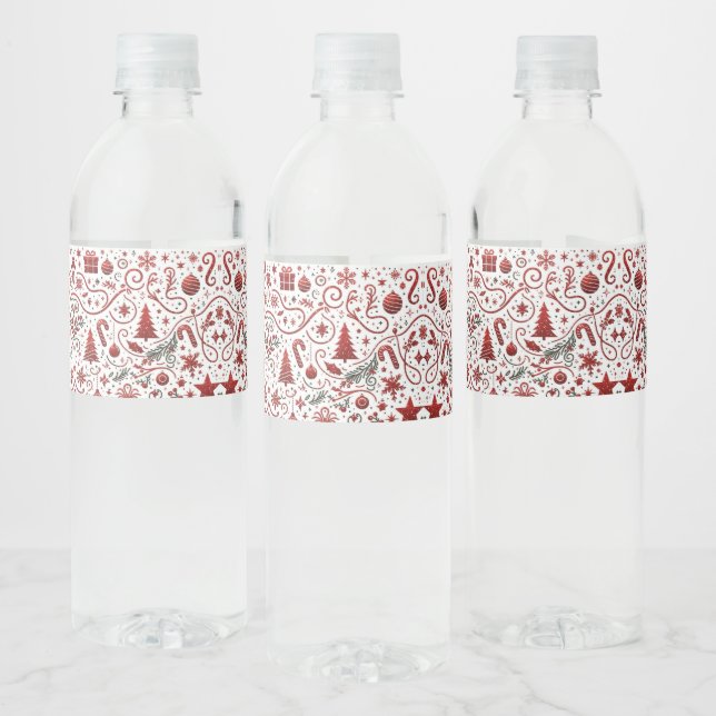 Étiquette Pour Bouteilles D'eau Noël blanc rouge (Bouteilles)
