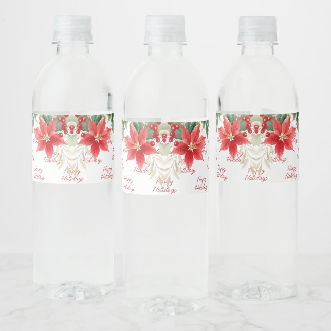 Étiquette Pour Bouteilles D'eau Noël Rouge Poinsettia (Bouteilles)