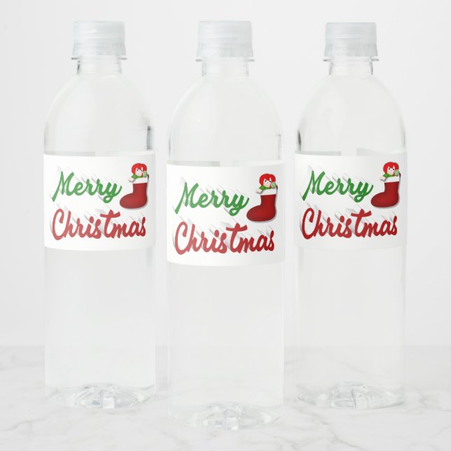 Étiquette Pour Bouteilles D'eau Noël Stocker rouge vert script (Bouteilles)