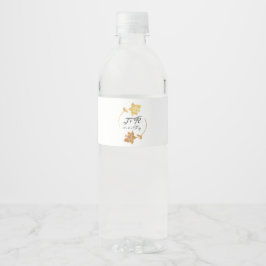 Étiquette Pour Bouteilles D'eau Noir Blanc Golden Flowers Wreath Monogramme
