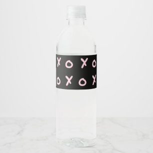 Étiquette Pour Bouteilles D'eau Noir & Rose Bébé X O XO XO's Tendance Mignon