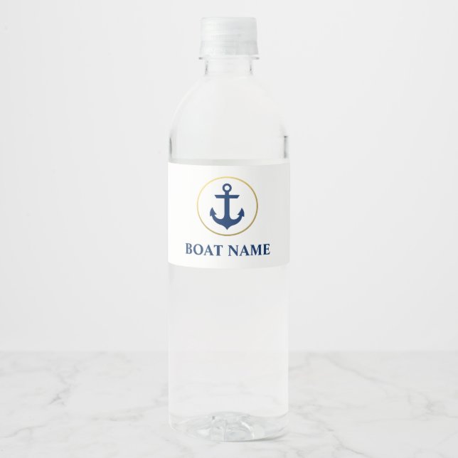 Étiquette Pour Bouteilles D'eau Nom du bateau nautique Ancre blanc (Devant)