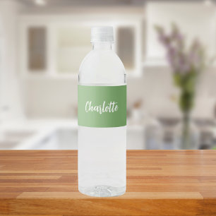Étiquette Pour Bouteilles D'eau Nom en écriture vert sauge