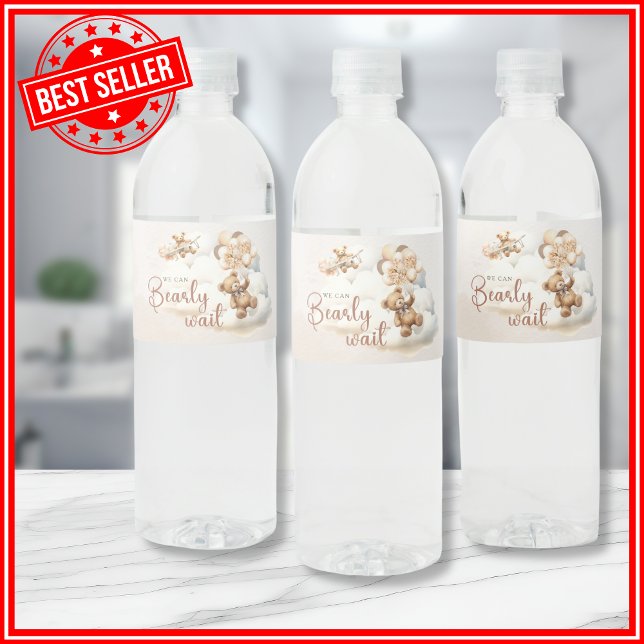 Étiquette Pour Bouteilles D'eau Nous pouvons attendre un Baby shower neutre entre  (Créateur téléchargé)
